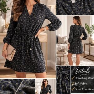 Banana Republic Black Olive Leopard-Print Drawstring-Waist Mini Dress